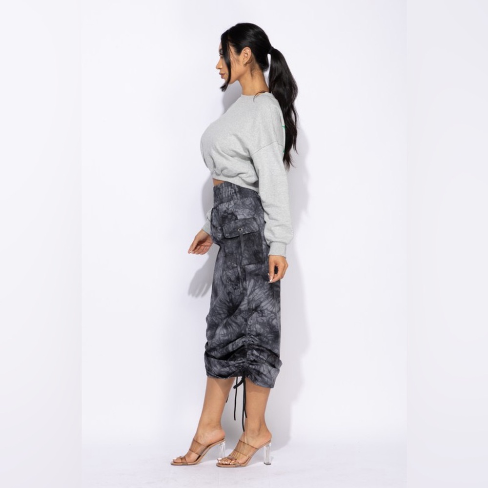 🟠291B. Ruched Tie dye Skirt - Black - Picture 6 of 10